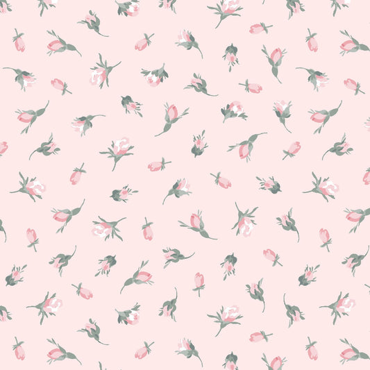 Maywood Studio La Fleur Flannel – Pink Rosebuds on Pale Pink | 100% Cotton Flannel Blender Fabric