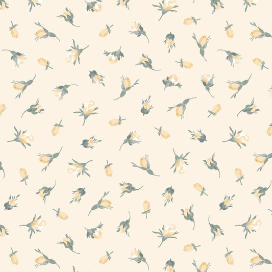 Maywood Studio La Fleur Flannel – Yellow Rosebuds on Pale Yellow | 100% Cotton Flannel Blender Fabric