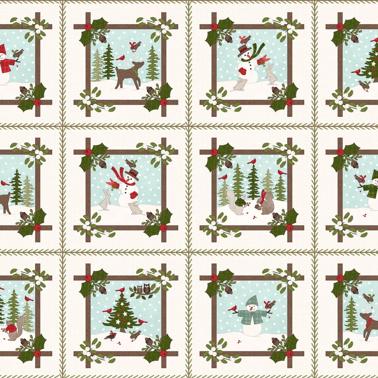Snowtop Mountain Flannel Frames Cream Fabric | Maywood Studio Winter Woodland Flannel