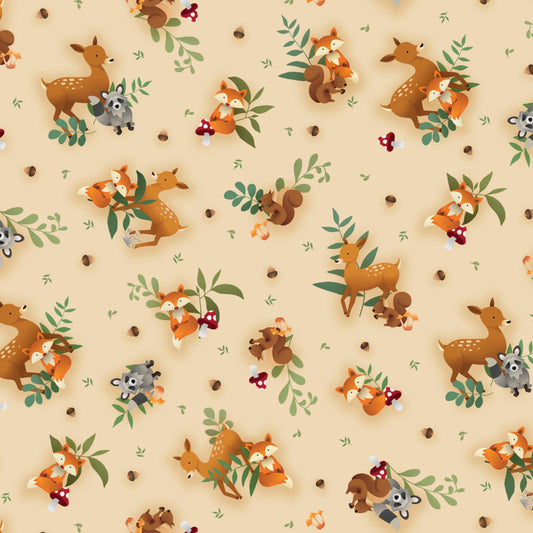 Fablewood Woodland Creature Tossed Fabric by the Yard | P&B Textiles