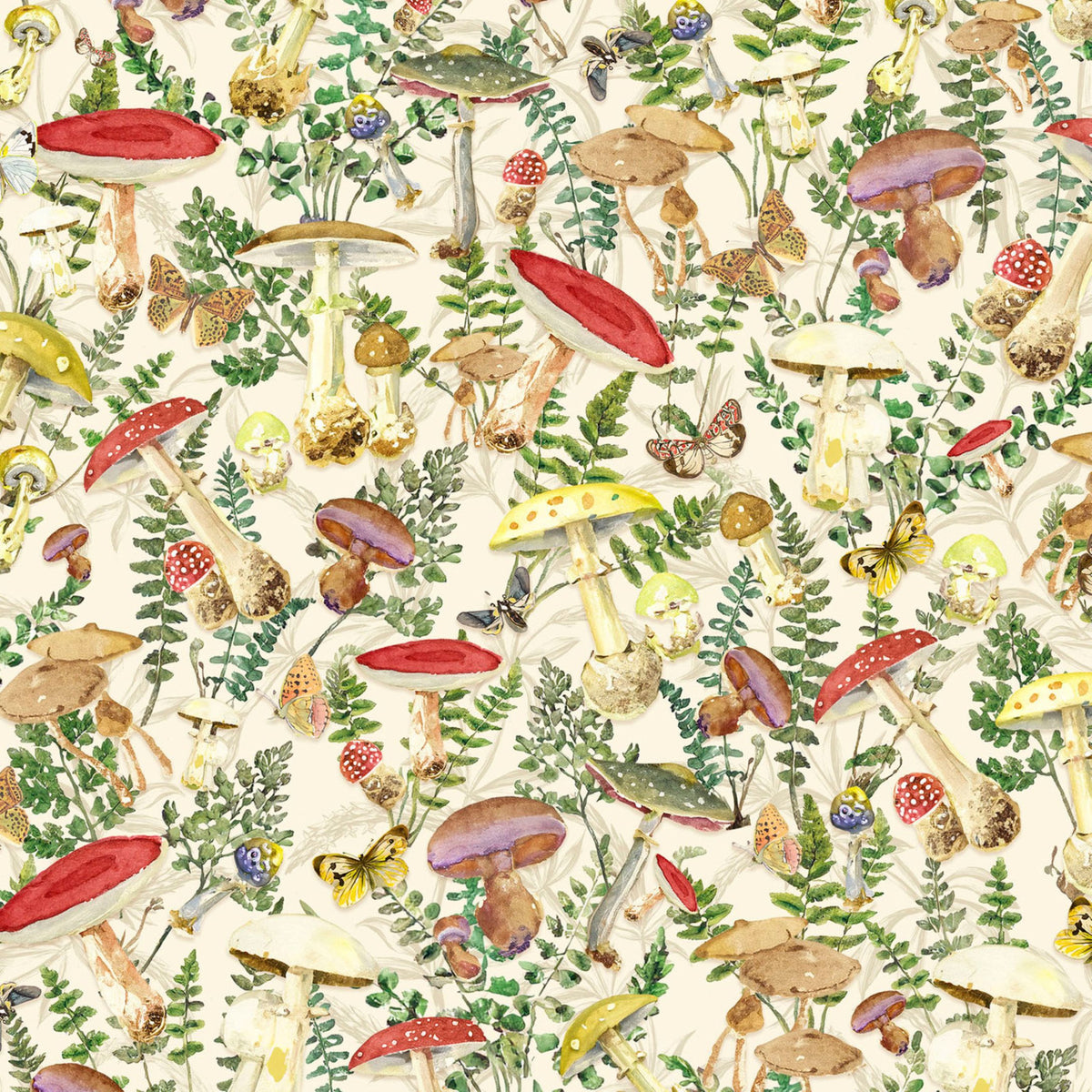 Forest Floor Mushroom Fabric Cotton Fabric.