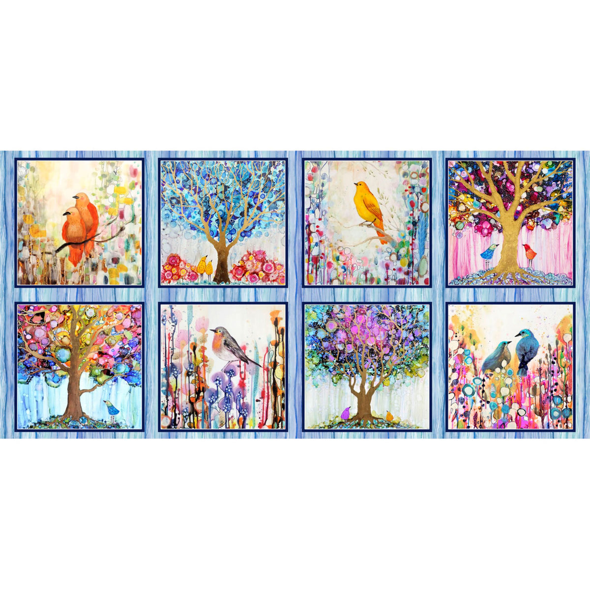 Tree Of Life Panel: 8-Block Quilt Fabric, 100% Cotton Fabric, 9.5-Inch Blocks.