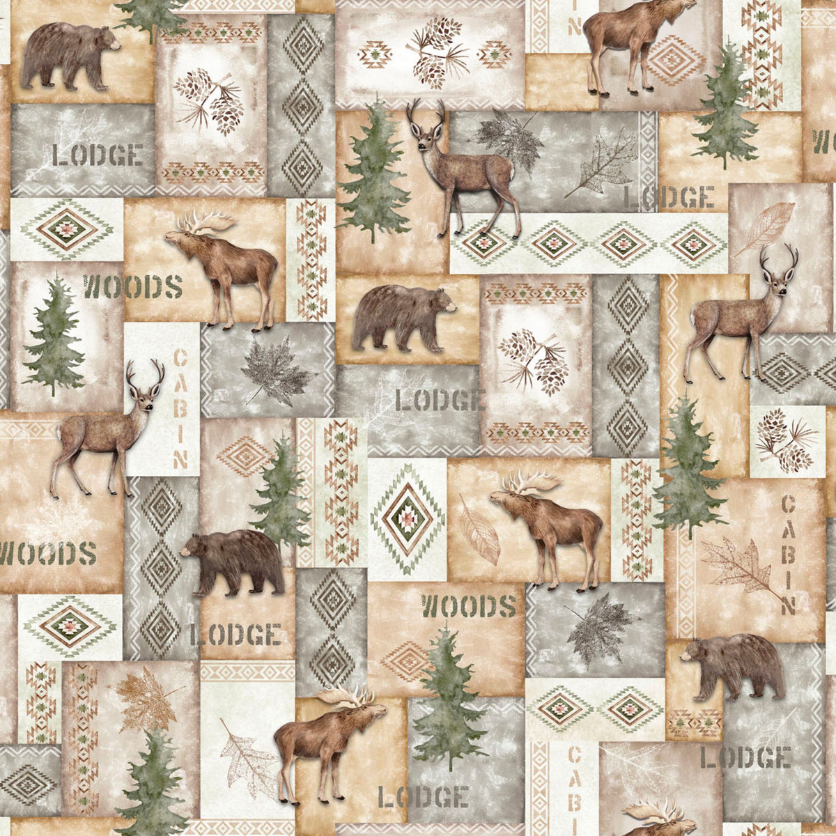 P&B Textiles Trail Ridge Moose Deer Bear Quilting Cotton Fabric by Yard.