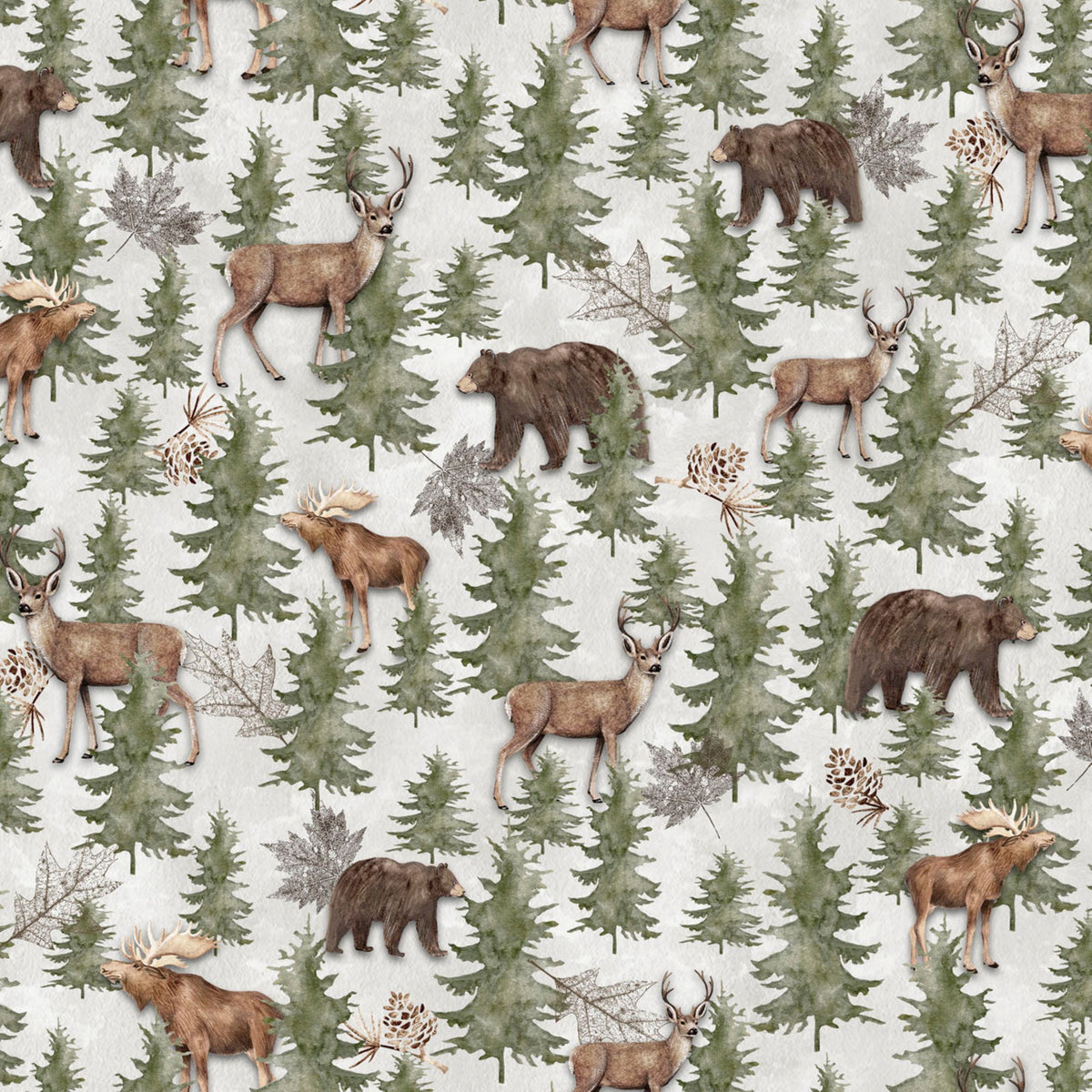 Trail Ridge Forest Animals Moose Deer Bear Quilting Cotton Fabric.