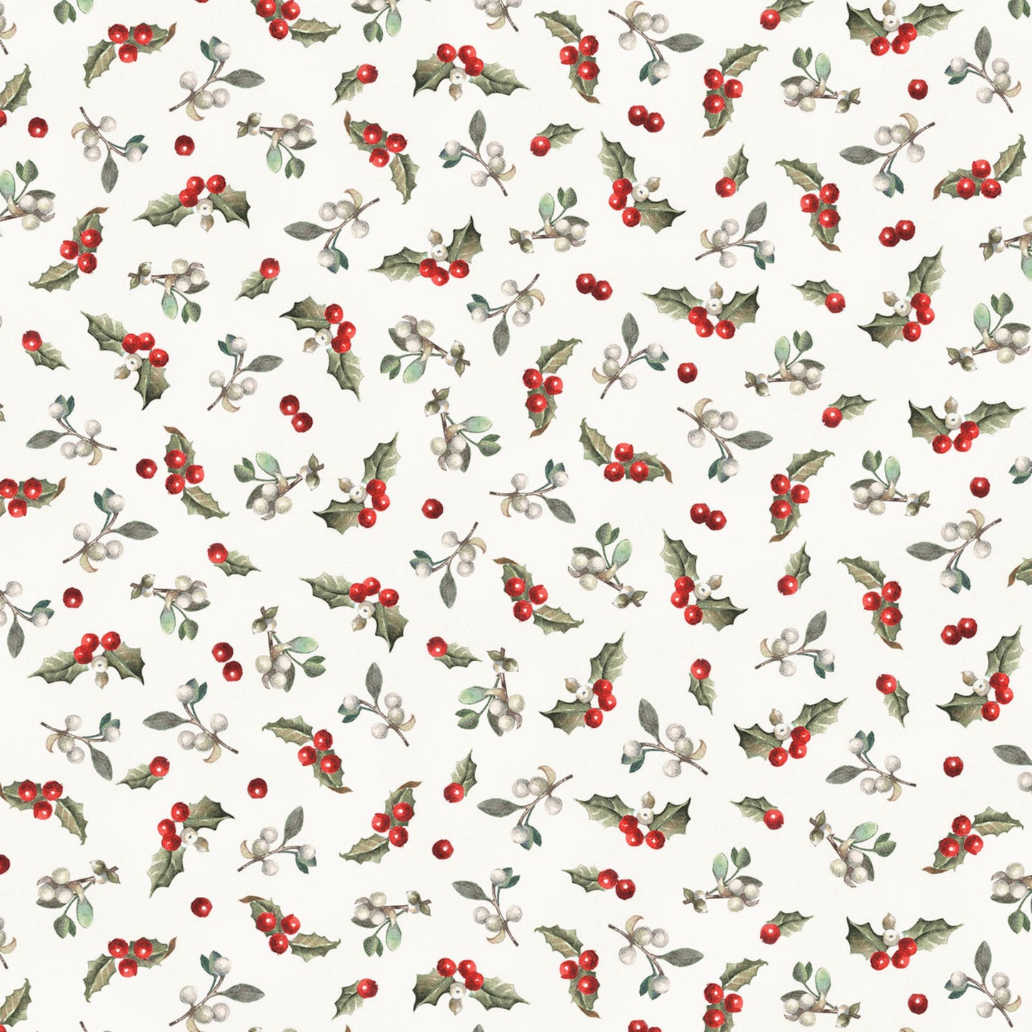 P&B Textiles Winter Song Holly Berry Christmas Quilting Cotton Fabric