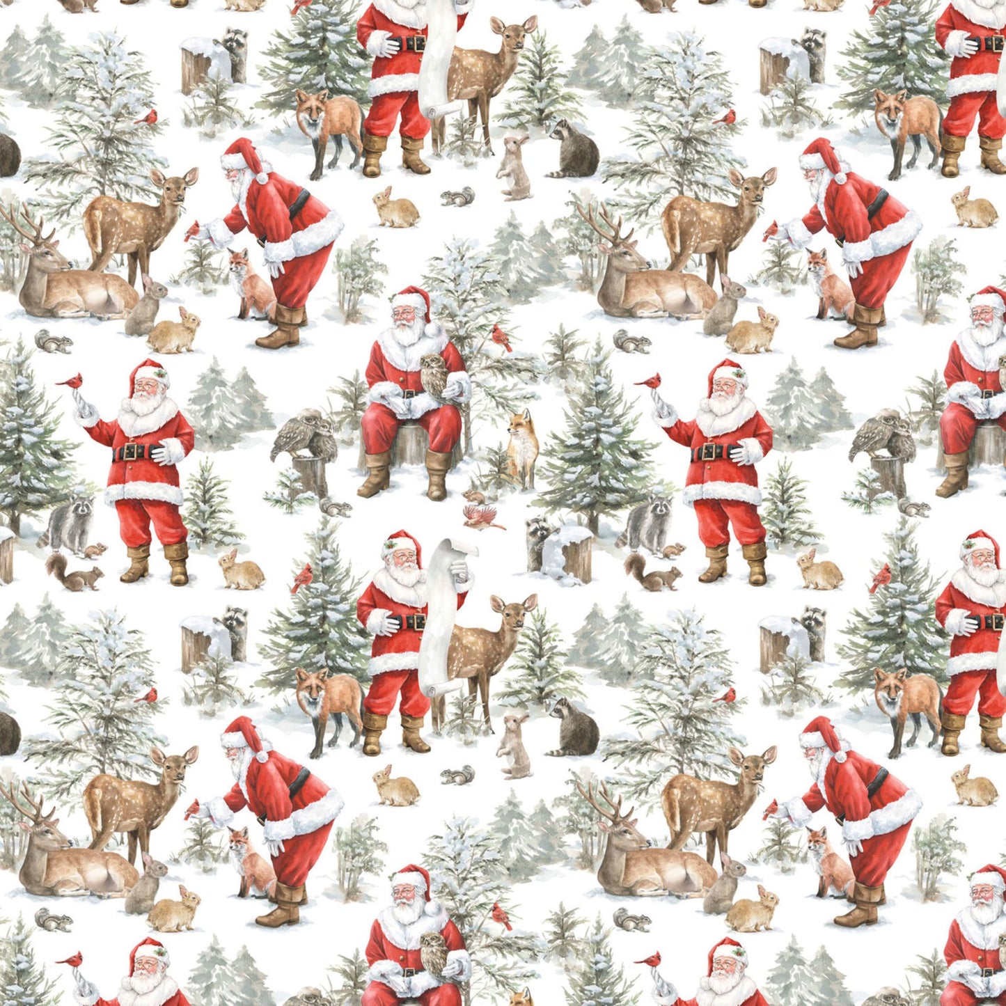 P&B Textiles Woodland Whispers Santa's Woodland Allover Christmas Fabric