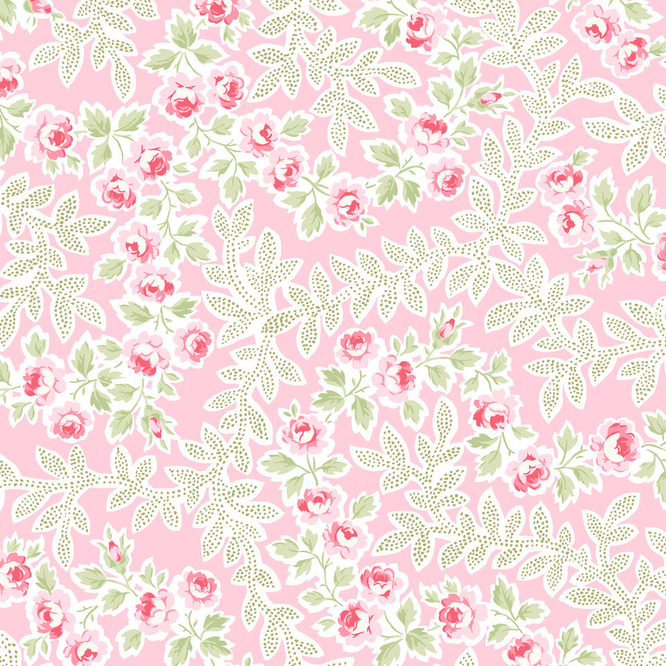 Floral Vine Rose Fabric on Pale Pink – Yours Truly Collection, Romantic Shabby Chic Fabric