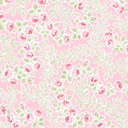 Floral Vine Rose Fabric on Pale Pink – Yours Truly Collection, Romantic Shabby Chic Fabric