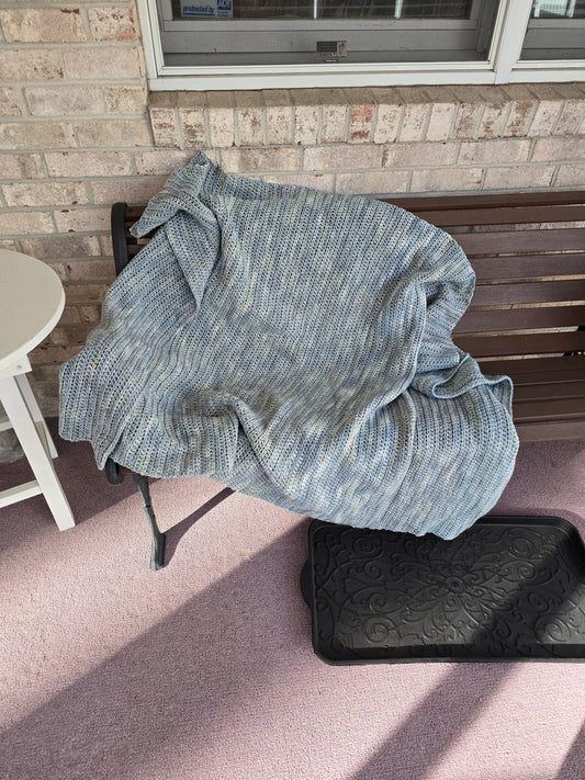 Hand-Crocheted Blanket – River Ripple Color, Dusty Blue, Gray, and Tan