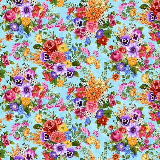 Butterfly Boutique Large Floral Fabric by Studio E – Vivid Colorful Flower Quilting Cotton Yardage