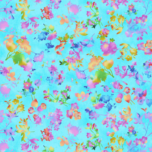 Butterfly Boutique Floral Silhouette – Watercolor Pastel Flower Quilting Cotton Yardage