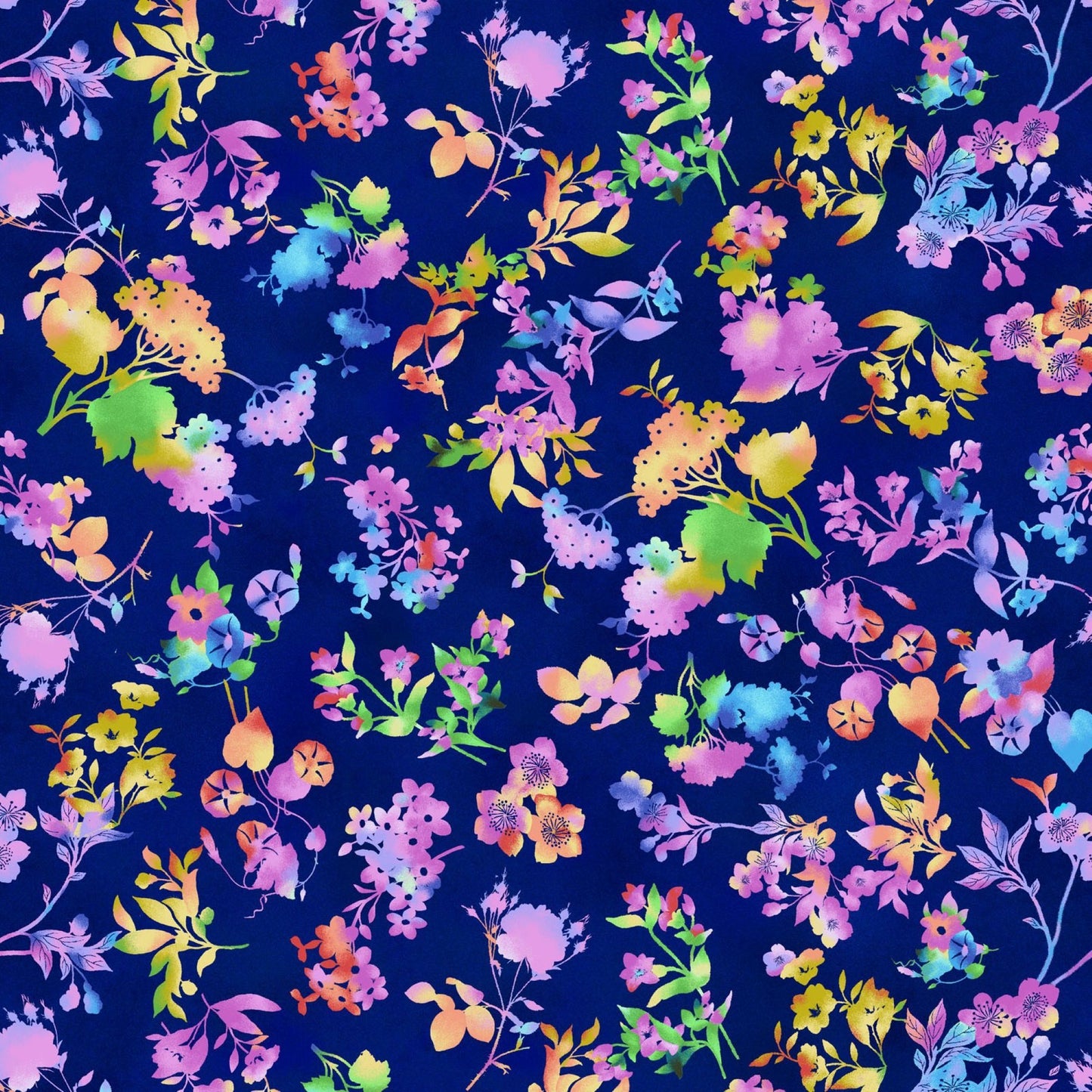 Butterfly Boutique Navy Floral Silhouette Fabric– Watercolor Pastel Flower Quilting Cotton By The Yard