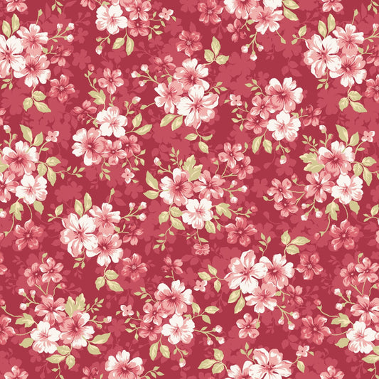 Elizabeth floral bouquet toss cotton fabric by the yard, pink and cream flower print