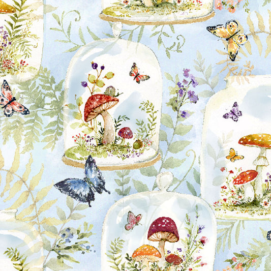Intriguing Mushrooms | Mushroom Jars - Cotton | Butterfly Fabric | By The Yard