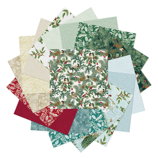 A Winter’s Day 10” Squares | Benartex Fabric | Precut Cotton Quilting Fabric | Winter Wildlife, Snowflakes, Chickadees – 42 Pieces