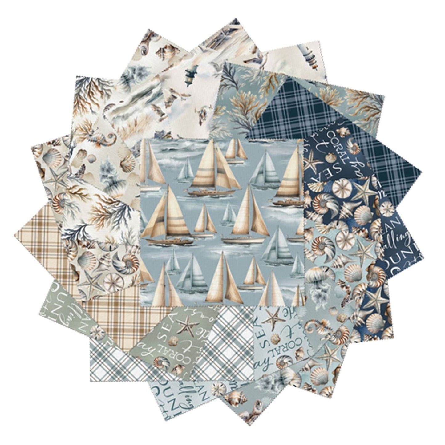 Coastal Escape 10” Precut Quilting Squares by Benartex | Nautical Fabric Bundle