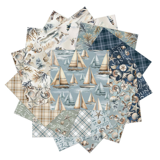 Coastal Escape 10” Precut Quilting Squares by Benartex | Nautical Fabric Bundle