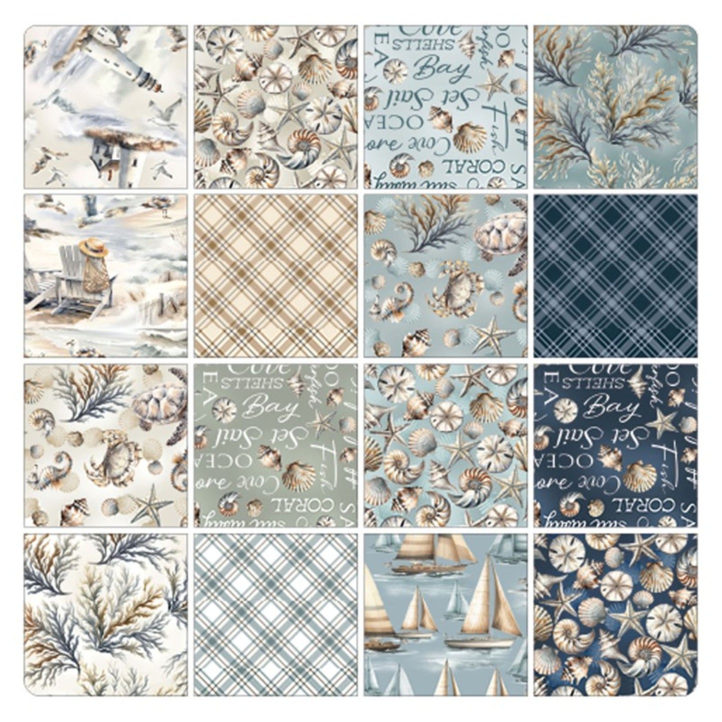 Coastal Escape 10” Precut Quilting Squares by Benartex | Nautical Fabric Bundle