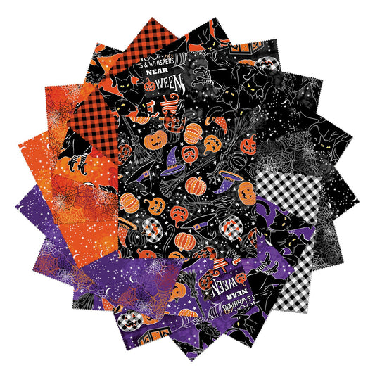 Happy Haunting Glow-in-the-Dark Halloween Fabric by Benartex | Witches, Spiderwebs & Checks | Spooky Cotton for Quilts, & Crafts