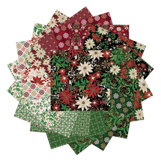Holiday Nouveau 10” Precut Quilting Squares by Benartex | Christmas Fabric Bundle