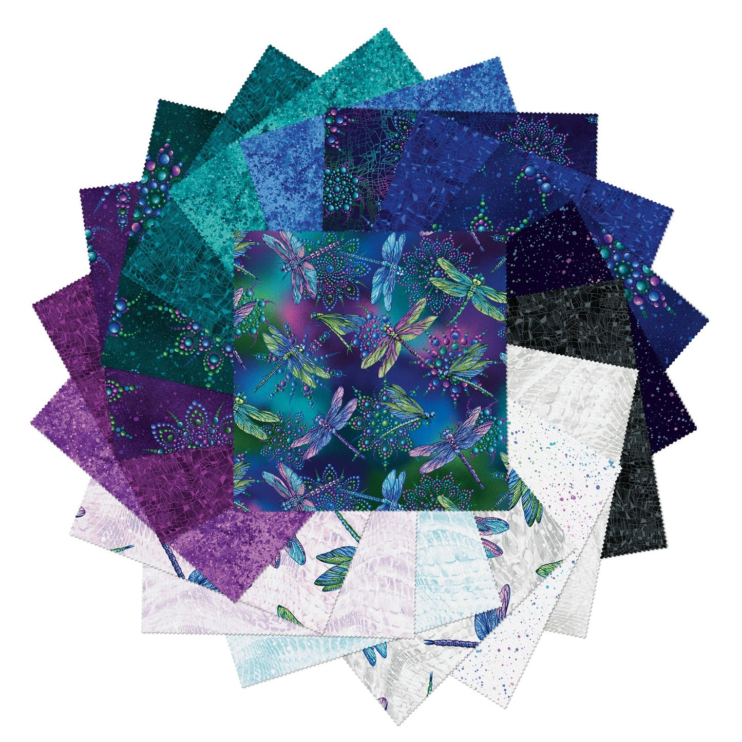 On Dragonfly Wings 10" Fabric Squares | Digitally Printed Pearlescent Cotton | Prismatic Dragonfly Fabric Collection | 42 Precut Pieces