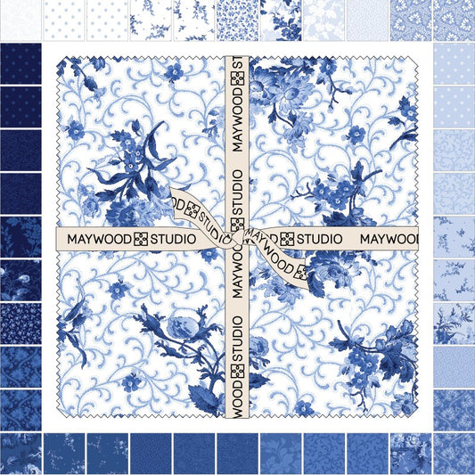 Maywood Studios Blue Belle Fabric – 10” Precut Squares | 42 Piece Quilt Fabric Pack