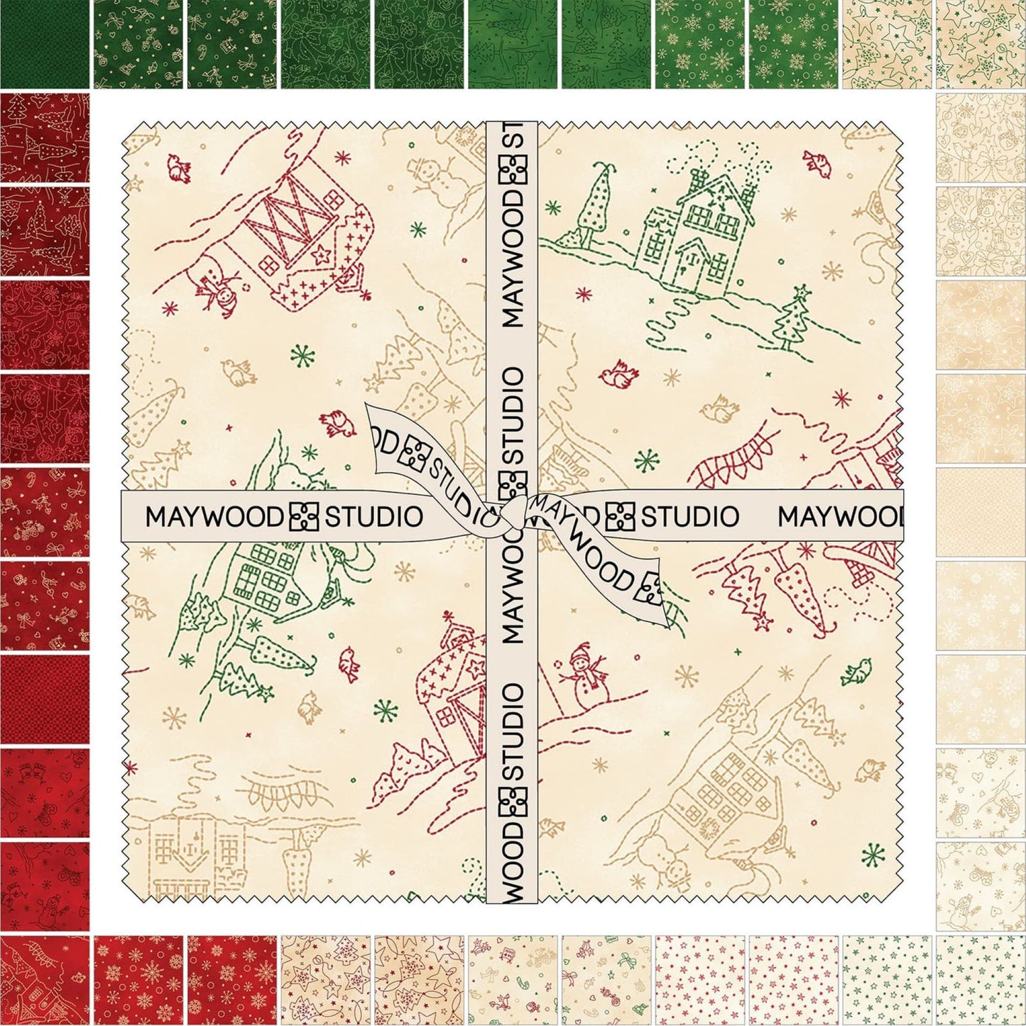 Christmastime 10" Precut Fabric Squares | Maywood Studio 42 Piece Quilting Cotton Bundle