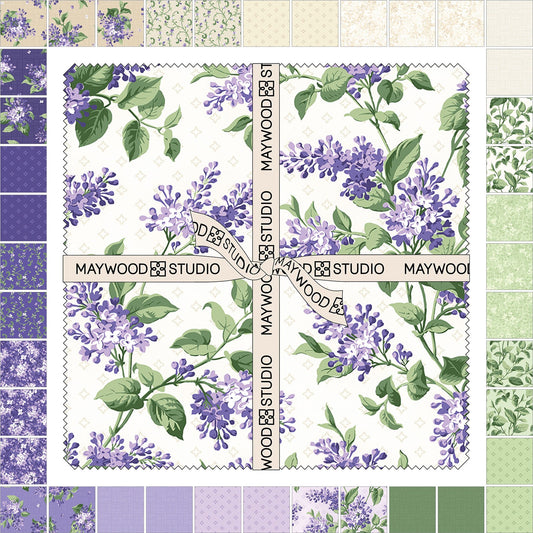 Lilac Lane – 10" Precut Cotton Squares | Lavender & Green Floral Quilt Fabric (42 Pieces)