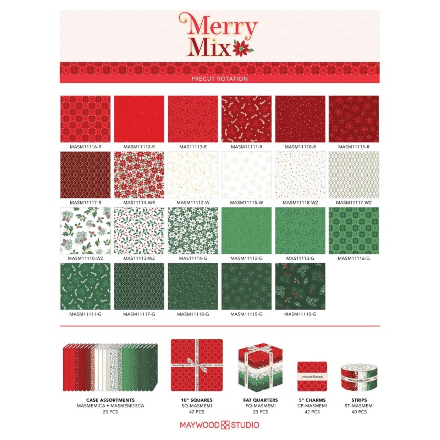 Merry Mix 10” Precut Quilting Squares by Maywood Studios | Christmas Fabric Bundle