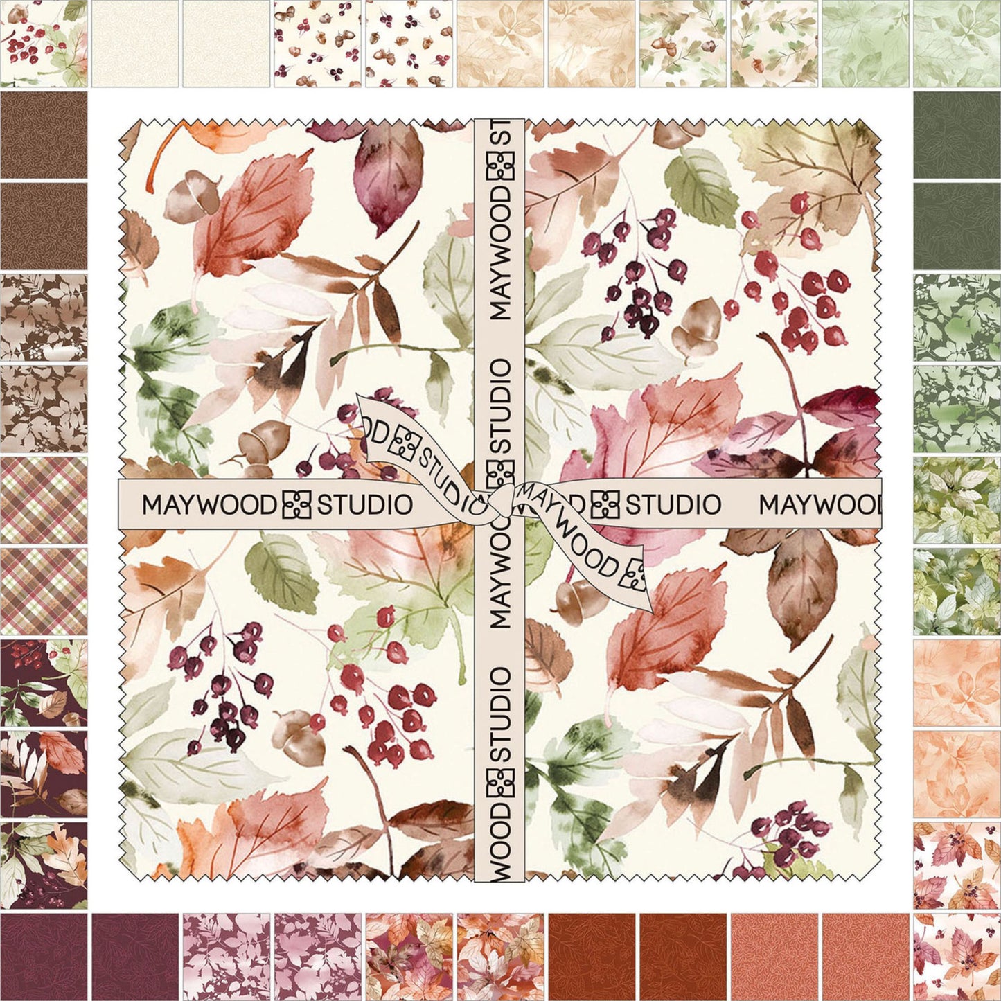 Rustle | Watercolor Autumn Leaves | 10 inch cotton precuts | 42 pieces