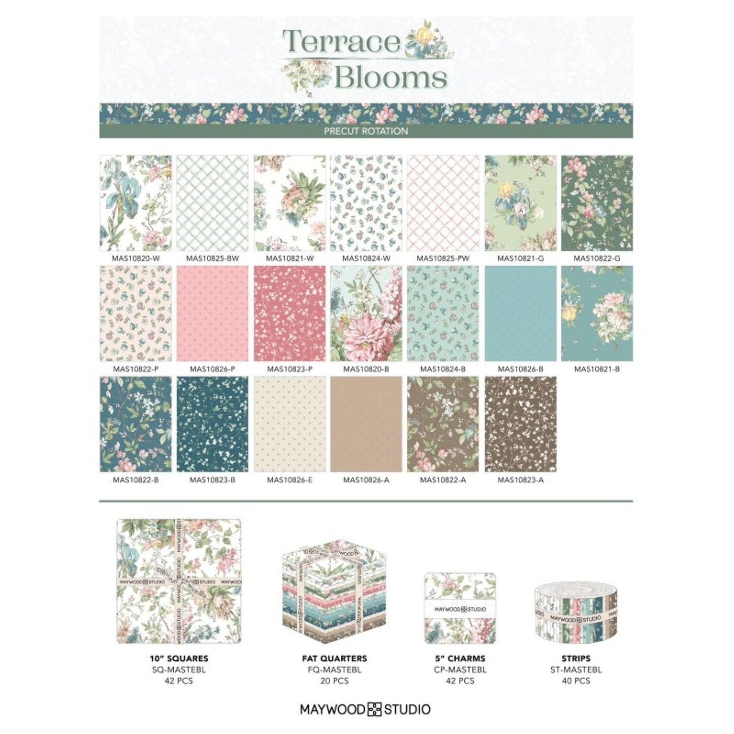 Maywood Studio Terrace Blooms 10" Squares – 42 Piece Precut Fabric