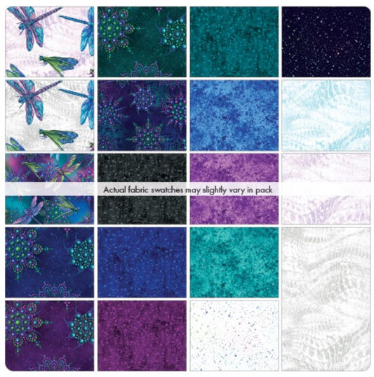 On Dragonfly Wings 10" Fabric Squares | Digitally Printed Pearlescent Cotton | Prismatic Dragonfly Fabric Collection | 42 Precut Pieces