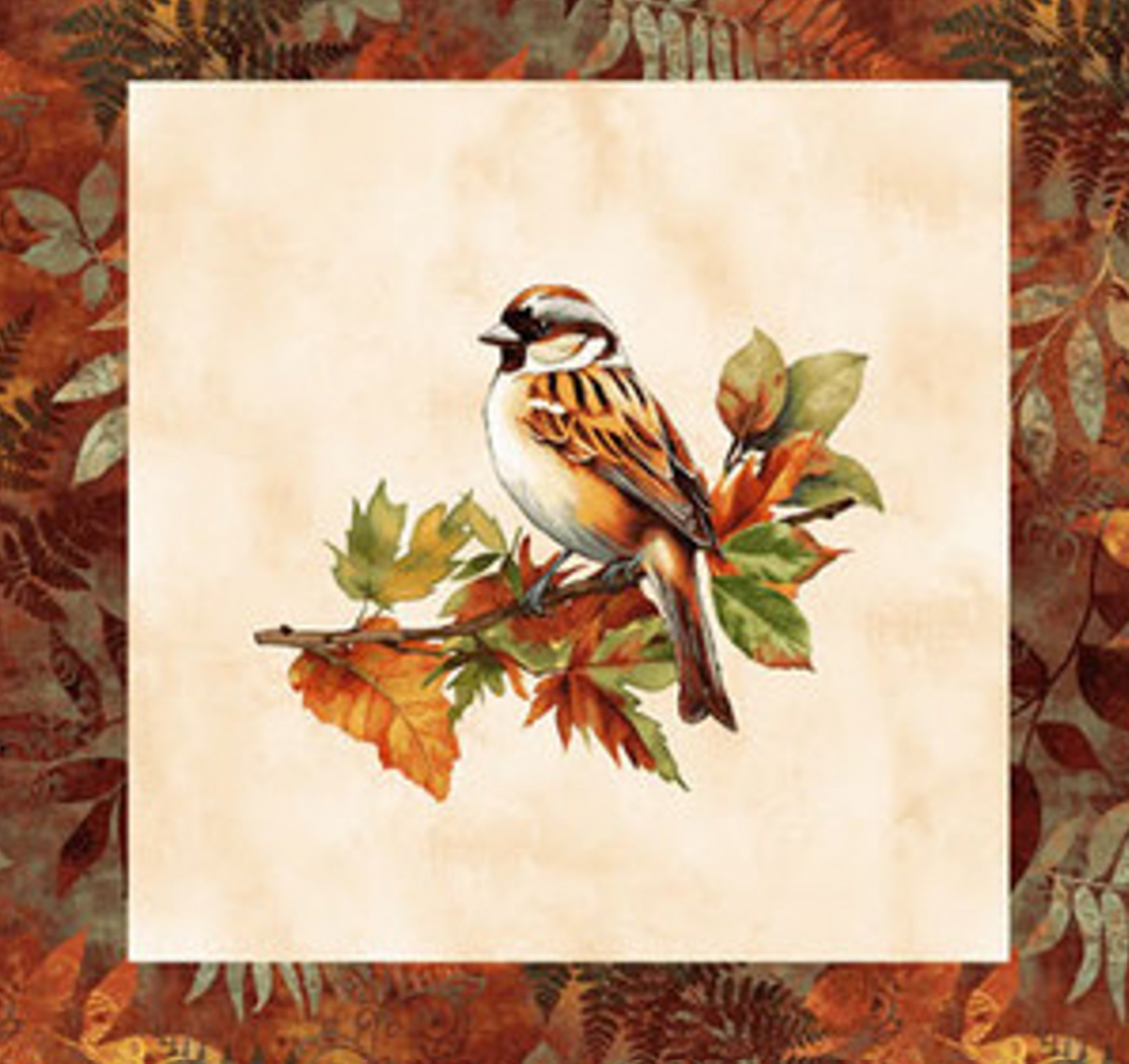 Henry Glass Oak & Berries Birds & Leaves Block Fabric by the Yard