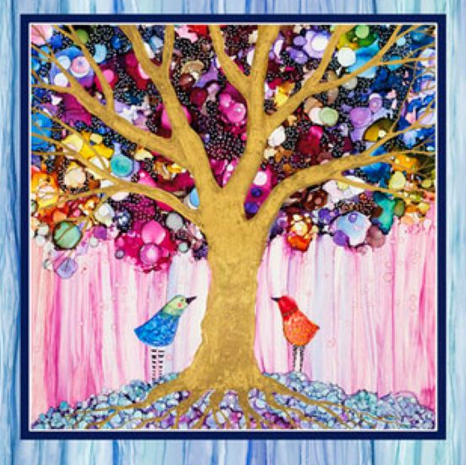 Tree Of Life Panel: 8-Block Quilt Fabric, 100% Cotton Fabric, 9.5-Inch Blocks.