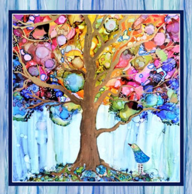 Tree Of Life Panel: 8-Block Quilt Fabric, 100% Cotton Fabric, 9.5-Inch Blocks.