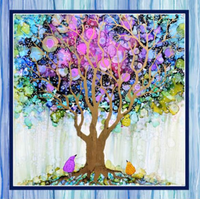 Tree Of Life Panel: 8-Block Quilt Fabric, 100% Cotton Fabric, 9.5-Inch Blocks.