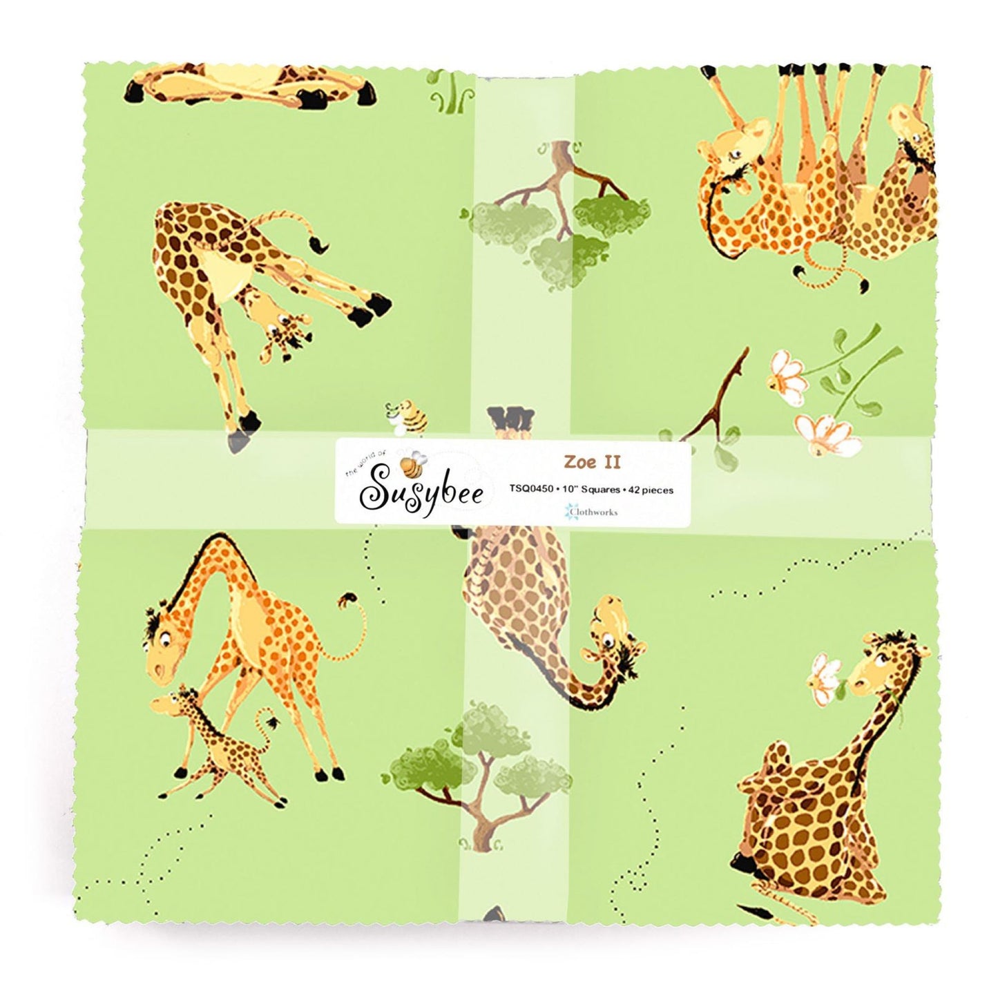 Zoe II 10” Precut Fabric Squares – Baby Quilt Cotton Bundle – Jungle Safari Nursery Fabric