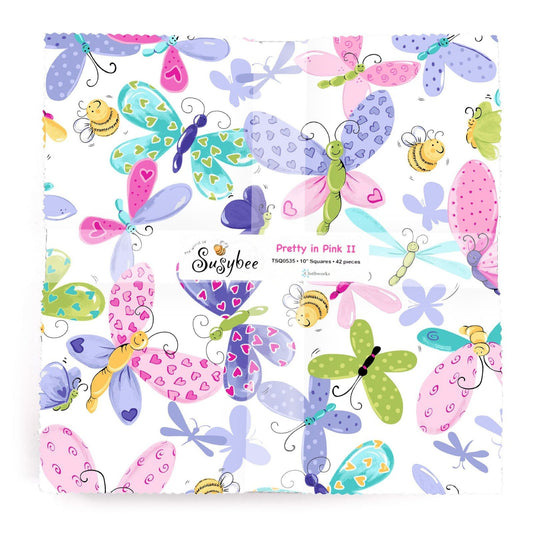 Pretty In Pink II Charm Pack by Clothworks | Suzybee 10” Fabric Squares