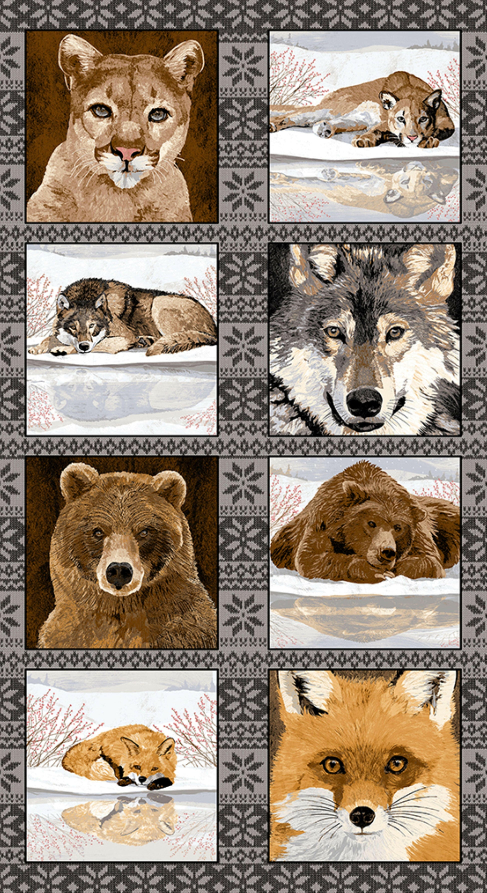 Reflections Wildlife Animal Cotton Fabric Panel.