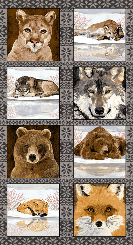 Reflections Wildlife Animal Cotton Fabric Panel.
