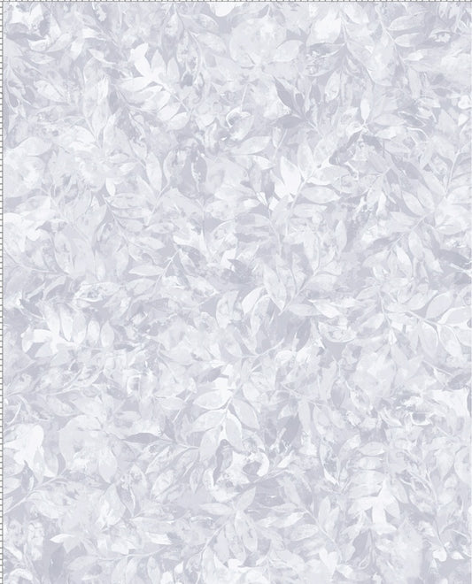 Nature’s Palette Fabric by Oasis Prints | Silvery Grey Leaf Blender | 100% Quilting Cotton