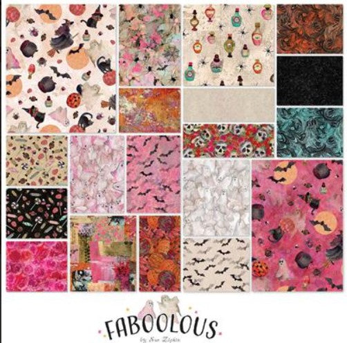 Faboolous Halloween 10" Precut Fabric Squares by Sue Zipkin for Clothworks – 42 Pc Cotton Layer Cake – Spooky Grunge Halloween Fabric