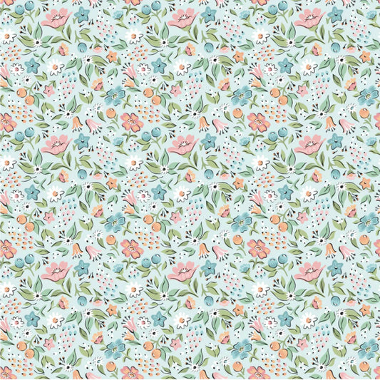 Poppie Cotton Freshly Picked Vintage Style Sky  Floral Cotton Fabric.
