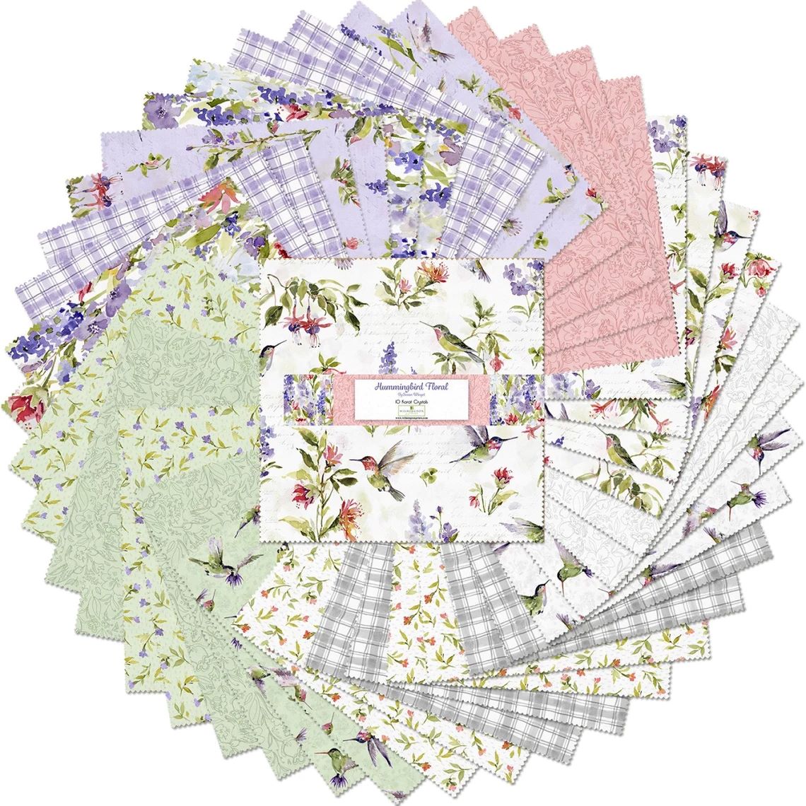 Hummingbird Floral Collection by Susan Winget – Watercolor Hummingbirds & Flowers, 10" precut squares