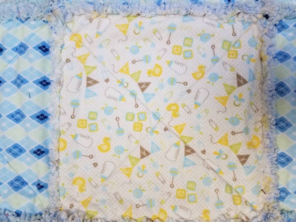 Blue vintage style infant quilt