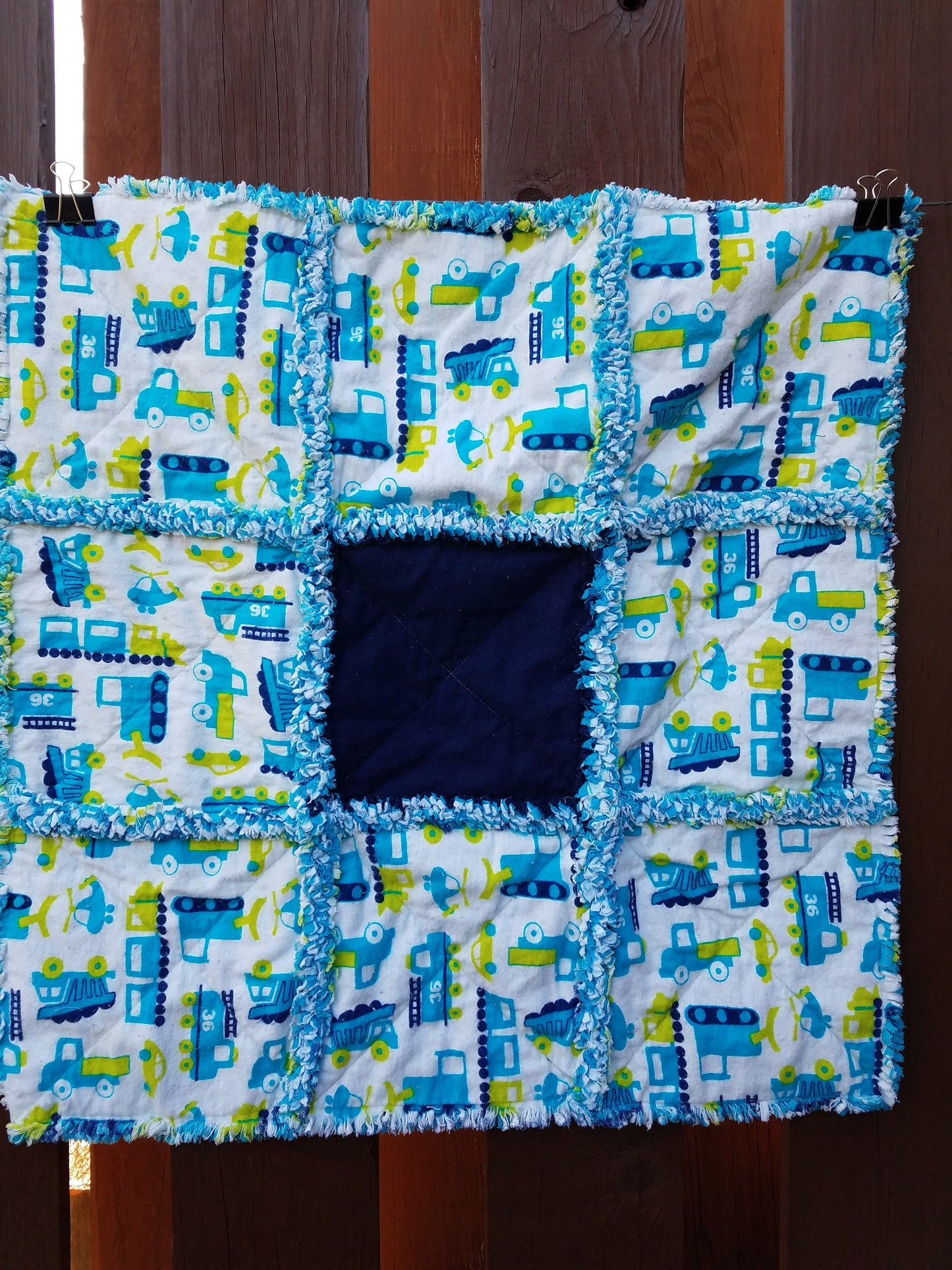 Blue Trucks Rag Quilt for Baby
