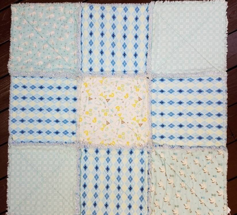 Blue vintage style infant quilt