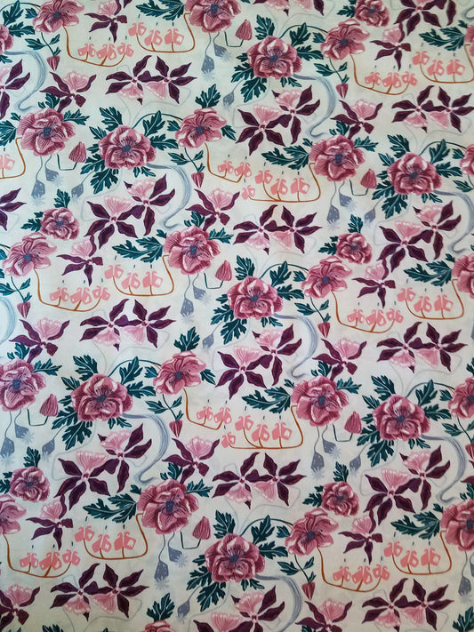 Mauve Floral Quilting Fabric by the yard