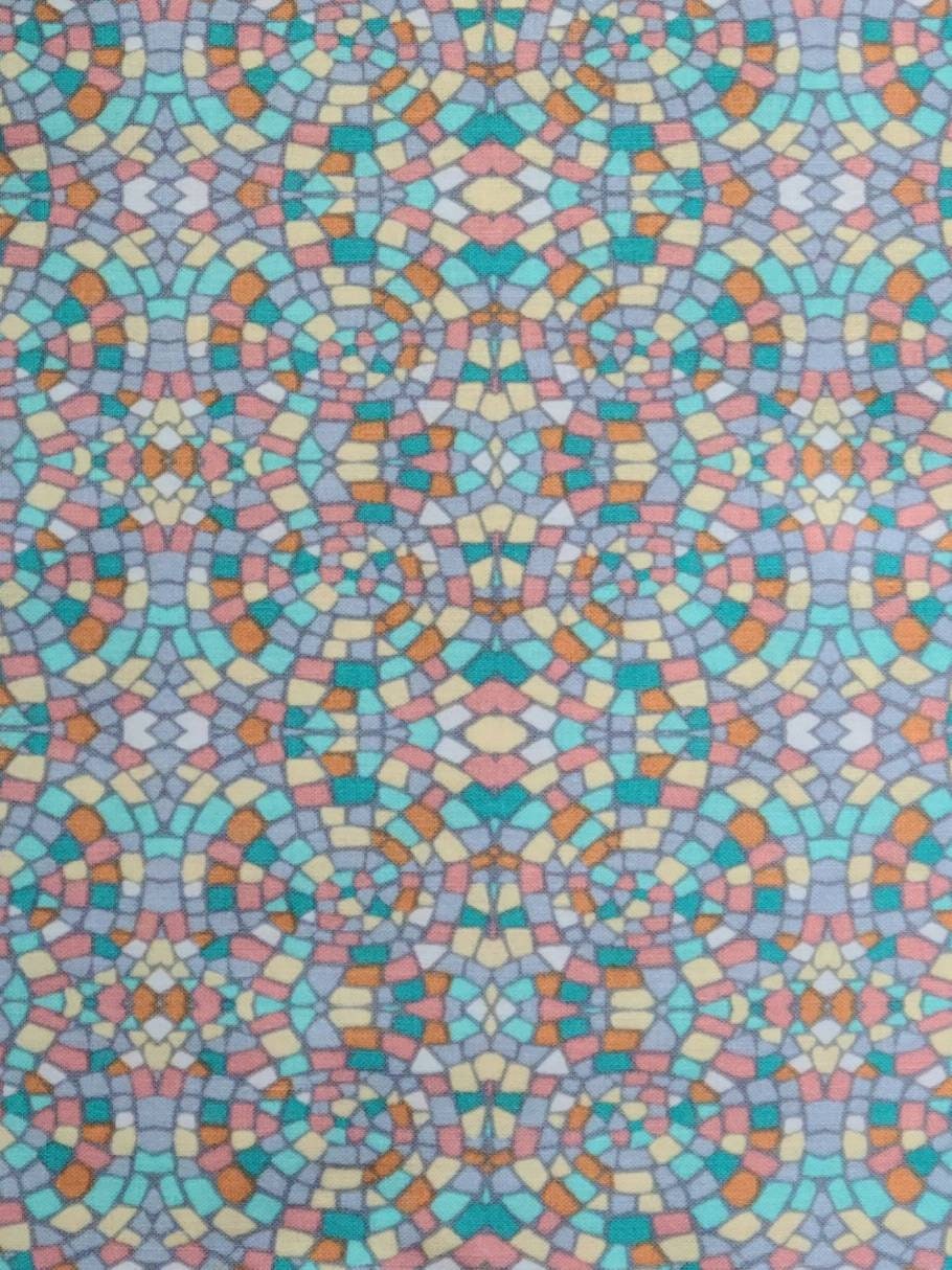 Turquoise and Gray Geometric Cotton Fabric