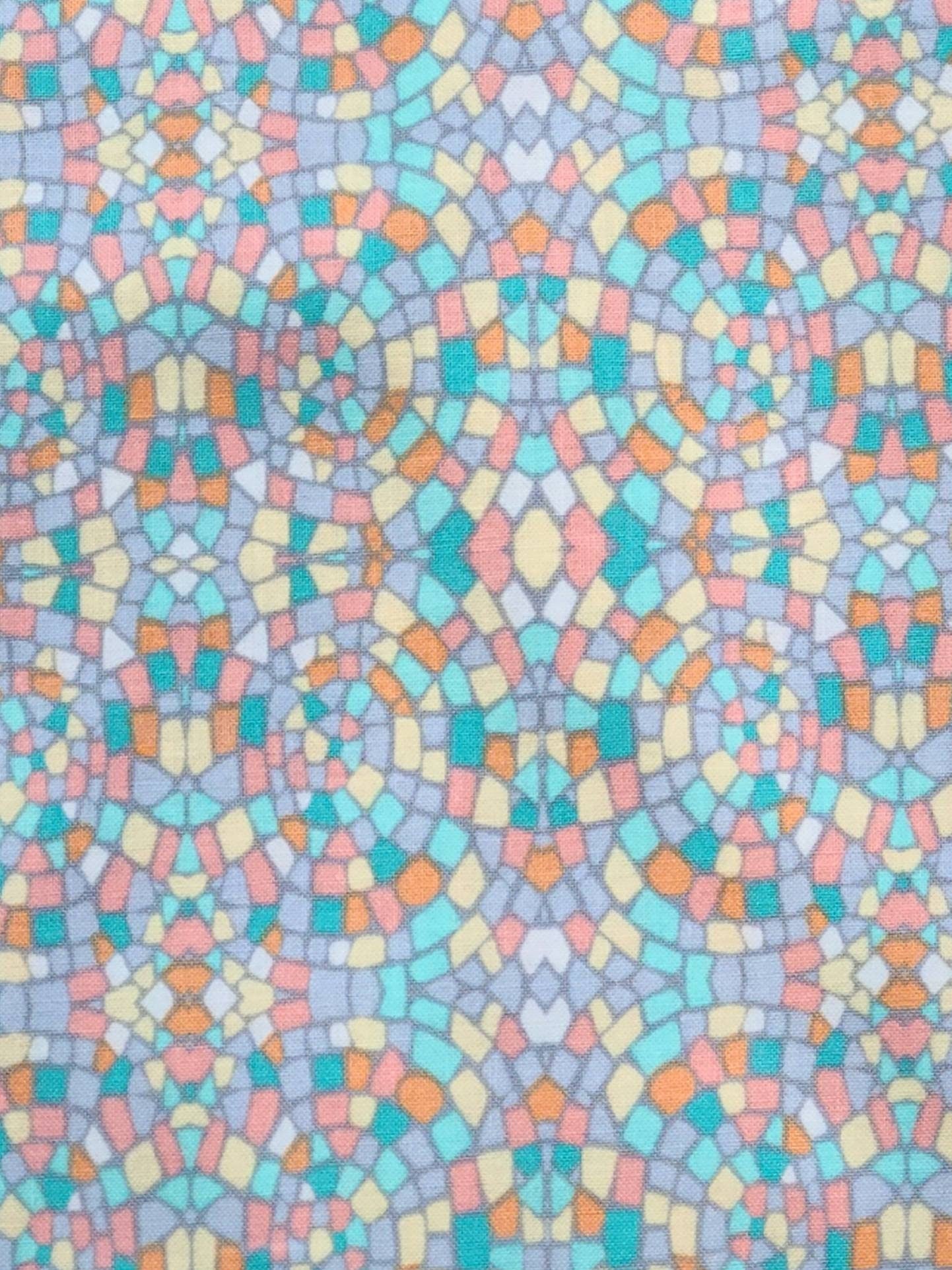 Turquoise and Gray Geometric Cotton Fabric